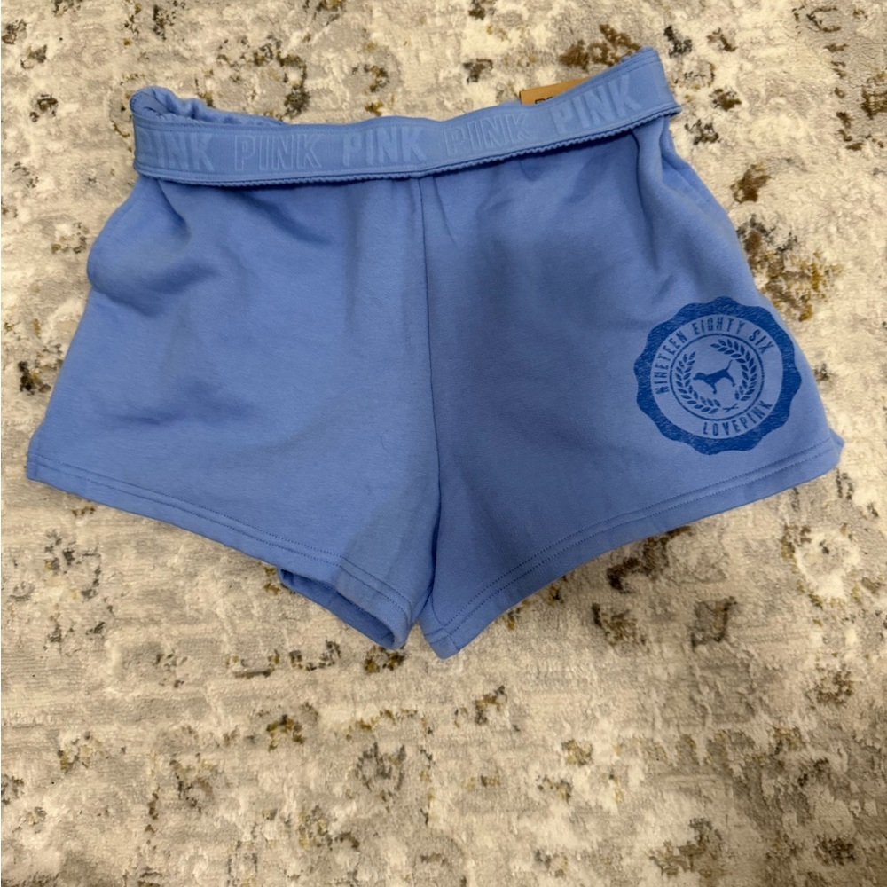 PINK Victoria's Secret Light Blue Elastic Logo Waistband Shorts